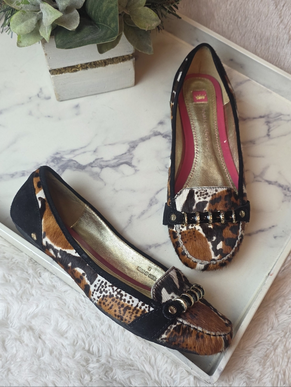ELAINE TURNER Mixed Animal Print Pony Hair Flats Old Money Size 8